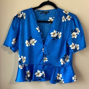 Topshop Blue Satin Blouse Size 10